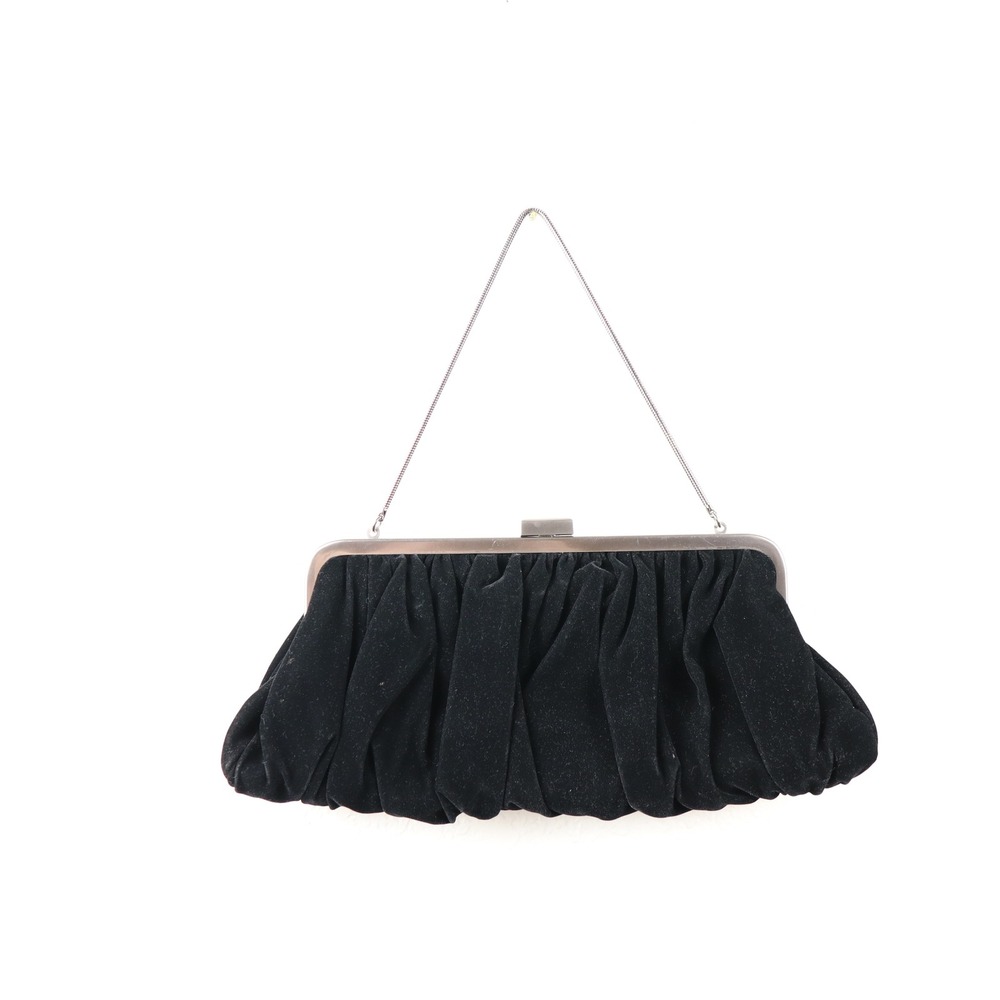 Y2K Mary Kay Black Velvet Clutch Evening Bag Silver Tone Frame Kiss Lock Closure